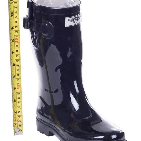 Women Black Rubber Rain Boots 11" Mid Rise Rainboots - Picture 1 of 4